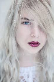 Billie eilish, singer, women, face, long hair, looking at viewer. Young Beautiful Woman With Grey Hair Blue Eyes And Red Lips By Maja Topcagic Stocksy United