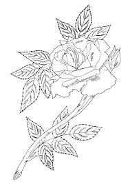 Single Rose With Leaves Rose Coloring Pages Coloring Pages Flower Coloring Pages