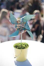 Whimsical Yellow And Mint Wedding Mint Wedding Pinwheel Centerpiece Pinwheels