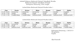 Check spelling or type a new query. Jadwal Pelajaran Madrasah Diniyah Takmiliyah Pontren Com