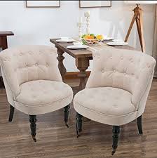 Mecor Set Of 2 Provincial Chair European Style French Living Room Sofa Tufted Fabric Accent Chair Living Room Sofa Beige Sofa Living Room Fabric Dining Chairs