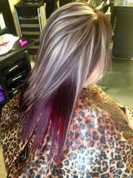 Blonde And Brown Highlight Lowlight Red Violet Underneath Cool Hair Color Hair Color Purple Underneath Hair