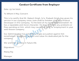 5 reference letters from employer. Conduct Certificate Format Samples And How To Write Conduct Certificate A Plus Topper