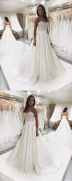 Sweet Heart Satin Beaded Wedding Dress A Line Backless Lace Top Wedding Dress D1084 Laceweddi Lace Top Wedding Lace Top Wedding Dress Wedding Dresses Beaded