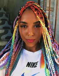 Black And Rainbow Box Braids 10 Stunning Ways To Accessorize Braids Inspire Your Next Style Colored Braids Goddess Braids Hairstyles Stylish Hair