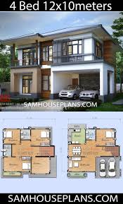 House Plans 12x10m With 4 Bedrooms Sam House Plans House Construction Plan Bungalow House Design Two Storey House Plans
