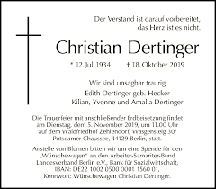 Traueranzeigen von Christian Dertinger