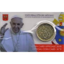 Reca lo stemma del sovrano dello stato della citta del vaticano, papa francesco. Vatikan 50 Cent 2018 Coincard 9 Papst Franziskus