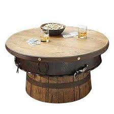 This coffee table is made out of an authentic reclaimed oak barrel and it will look extremely cool in a cabin or lodge in front of a fireplace. Rustic Half Barrel Coffee Table Western Cabin Rustic Deco Incorporated