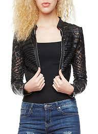 Caged Faux Leather And Lace Cropped Moto Jacket With Zipper Sleeves Cropped Moto Jacket Jackets Leather And Lace
