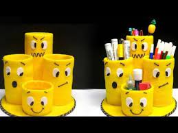 How To Make Easy Pen Pencil Holder Diy Makeup Organiser Youtube Pen Holder Diy Diy Pencil Holder Diy Holder
