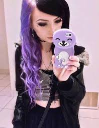 A character or person depicted has purple colored hair. Black Hair Girls Hair Dye And Lilac Hair Image 3020465 On Favim Com