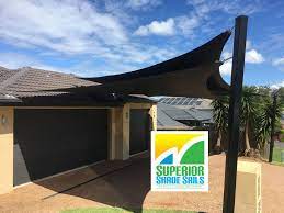 Overlapping Driveway Shade Sails In Black Extrablock Material Installed At Redland Bay By Superior Shade Sails Shade Sail Shade Sail Installation Carport Shade