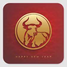 Happy Chinese New Year Of Ox Golden Red Square Square Sticker Happy Chinese New Year New Year Symbols Happy Chinese New Year 2021