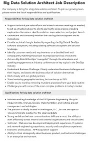 Big Data Solution Architect Job Description | Velvet Jobs