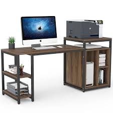 Tribesigns Computer Desk With Storage Shelf 47 Home Office Desk With Printer Stand 23 Bookcase Writing Pc Table With Space Saving Design Dark Walnut Fini In 2020 Desk Storage Computer