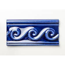 Nautical, beach, and seaside home themed mosaic tile borders & murals, including hand glazed starfish, shells, sand dollars, sea turtles, mermaids, octopus, dolphins, & other sea life tiles. Swirl Victorian Blue 7 5cm X 15cm Border Tile