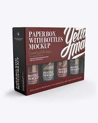 Download Paper Box W Cosmetic Bottles Mockup In Box Mockups On Yellow Images Object Mockups