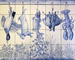 Kitchen Ceramic Tiles 23 6 X 29 5 Hanging Foods Etsy Tile Murals Painting Tile Backsplash Tile Mural