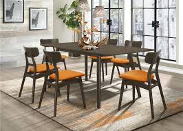 Alternatively, place slipcovered chairs in light hues in a sunroom or living room. 7 Pc Tannar Brown Finish Wood Orange Fabric Padded Seats Mid Century Modern Dining Table Set