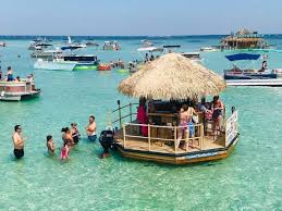 Crab island is open and accessible by boat all year. Cruise The Destin Harbor At Sunset On A Tiki Boat