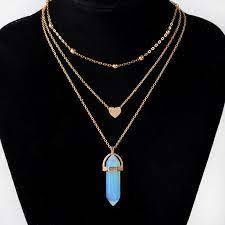 Compre Opal Stone Bullet Pendant Necklace Multi Layer Link Chain Heart Chokers For Women Barato Frete Gratis Avaliacoes Reais Com Fotos Joom