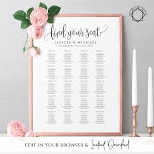 Rustic Wedding Seating Chart Template Printable Editable