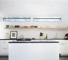 Single Shelf Instead Of Upper Cabinets Clean Horizontal Lines Suzanne Shaker Kitchen In Shelter Island Jpg Chic Kitchen Kitchen Facelift Open Shelving