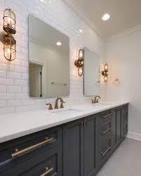 Black And Gold Bathroom Vanity Dark Cabinets Gold Hardware Subway Tile Bathroom Grey Bathroom Vanity Bathroom Interior Bathroom Remodel Master