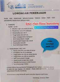 Lowongan kerja di garut mei 2021 temukan loker terbaru yang sesuai dengan lokasi, pendidikan, dan minat anda. Lowongan Kerja Asia Plaza Sumedang 2021