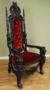 Carved Mahogany King Lion Gothic Throne Chair Black Finish With Red Velour 6 Red Gothic Throne Chair Industrial Design Furniture