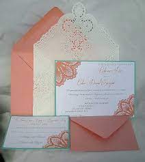 Lace Wedding Invitation Coral Turquoise Blue Lace Invitation Etsy Coral Wedding Invitations Lace Wedding Invitations Wedding Invitation Cards