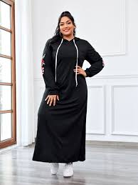 Plus Floral Embroidered Split Hem Hoodie Dress Shein Usa Hoodie Dress Split Hem Fashion