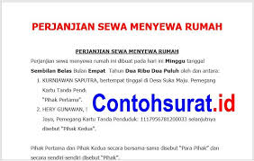 Contoh Surat Perjanjian Kontrak Sewa Rumah Sederhana Surat Penyewaan Sederhana