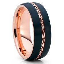 8mm Rose Gold Tungsten Black Wedding Band Braid Ring Tungsten Ring Black Tungsten Rings Mens Wedding Bands Tungsten Tungsten Wedding Bands