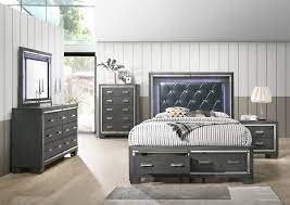 Textures and soft lavender color pops set the mood in this grey bedroom. Elements Titanium 4 Piece Storage Bedroom Set In Gray