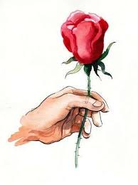 Hand Holding A Red Rose Flower Ink And Watercolor Drawing Stock Photo Picture And Royalty Free Image Imag Rose Art Drawing Red Rose Drawing Dolphin Painting