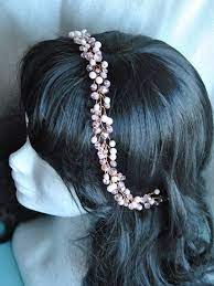 Rose Gold Bridal Hair Vine Wedding Hair Accessory Copper Dainty Hairpiece Blush Back Headpiece Crystal Forehead Headband Babys Breath Crown Gold Bridal Headband Wedding Hair Accessories Hair Vine Wedding