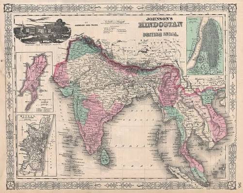 Antique Maps - Old Cartographic maps - Antique Map of India, British India, 1865 by Studio Grafiikka
