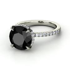 Round Black Diamond Platinum Ring With Diamond Carrie Ring Gemvara Black Diamond Ring Engagement Black Diamond Jewelry Black Diamond Ring