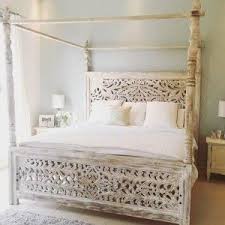 Dynasty Hand Carved Indian Wooden 4 Post Bed Frame White Post Bed Frame Interior Design Bedroom Small Bed Frame