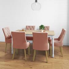 The astor extendable dining table is the perfect solution for everyday and entertaining table use. Large Extendable Dining Table In Wood White With 6 Velvet Chairs In Pink Rhode Island Kaylee Furniture123