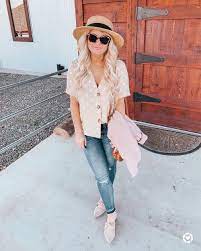 Polka Dot Button Top Straw Hat Outfit Simple Spring Outfit 2019 Spring Trends Simple Spring Outfits Outfits With Hats Straw Hats Outfit
