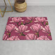 Magnolia Garden Rug By Katerinamitkova Rug Drawing Magnolia Flower Pink Purple Magnolia Gardens Rugs Magnolia