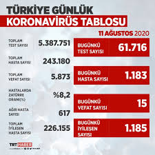 Vatandaşlar 27 haziran pazar koronavirüs tablosu hakkında araştırma yapıyor. 11 Agustos Koronavirus Tablosu Aciklandi Bugunku Vaka Sayisi Son Dakika Haberleri