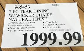Comes complete with matching table and chairs made from water resistant teak finished acacia wood for a durable, outdoor dining set. Sunbrella 7 Piece Teak Dining Set Costco Weekender