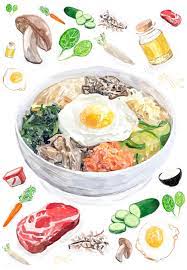 Hand Drawn Bibimbap Watercolor Style Watercolor Food Food Illustrations Asian Recipes