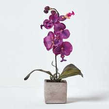 Outdoor artificial flower arrangements in pots. Cerise Purple Artificial Orchid Flowers In Pot For Indoor Outdoor Decoration