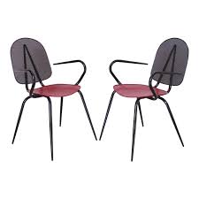 Heavy duty construction with a durable red resin powder coated finish. Mathieu Mategot Style Black Red Metal Chair Armchair A Pair Chairish