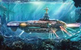 Download Wallpapers Nautilus Underwater Submarine Art Art Download Nautilus Submarine Underwater Nautilus Submarine Wallpaper Backgrounds Underwater